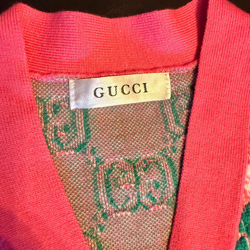 Inspired by Gucci - Vibrant Pink and Green Logo Cardigan - Picture 3 of 4
